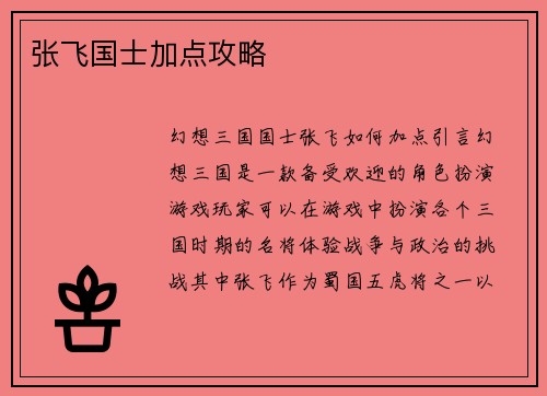 张飞国士加点攻略